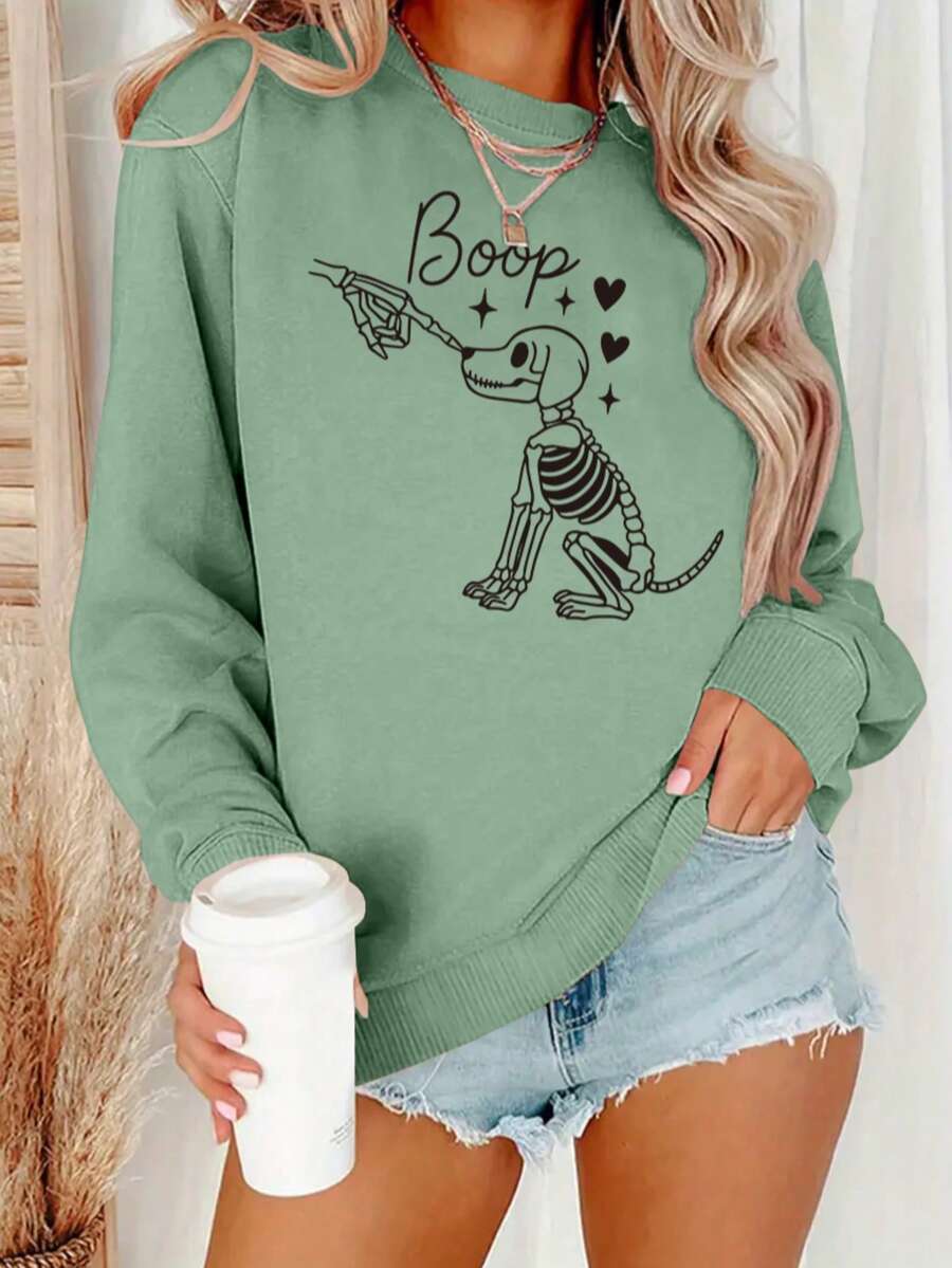 Winter Clothing Gift Ideas - Women's Skeleton Dog Boop Graphic Sweatshirt