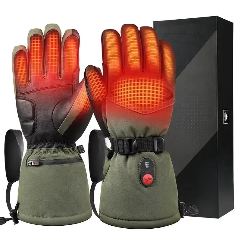 Heated Gloves Electric - Green 7.4V 3000mAh Outdoor Warm Ski