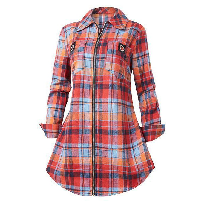 Plaid Long Sleeve Shirt Dress  - огляд і ціна Winter Clothing For Women