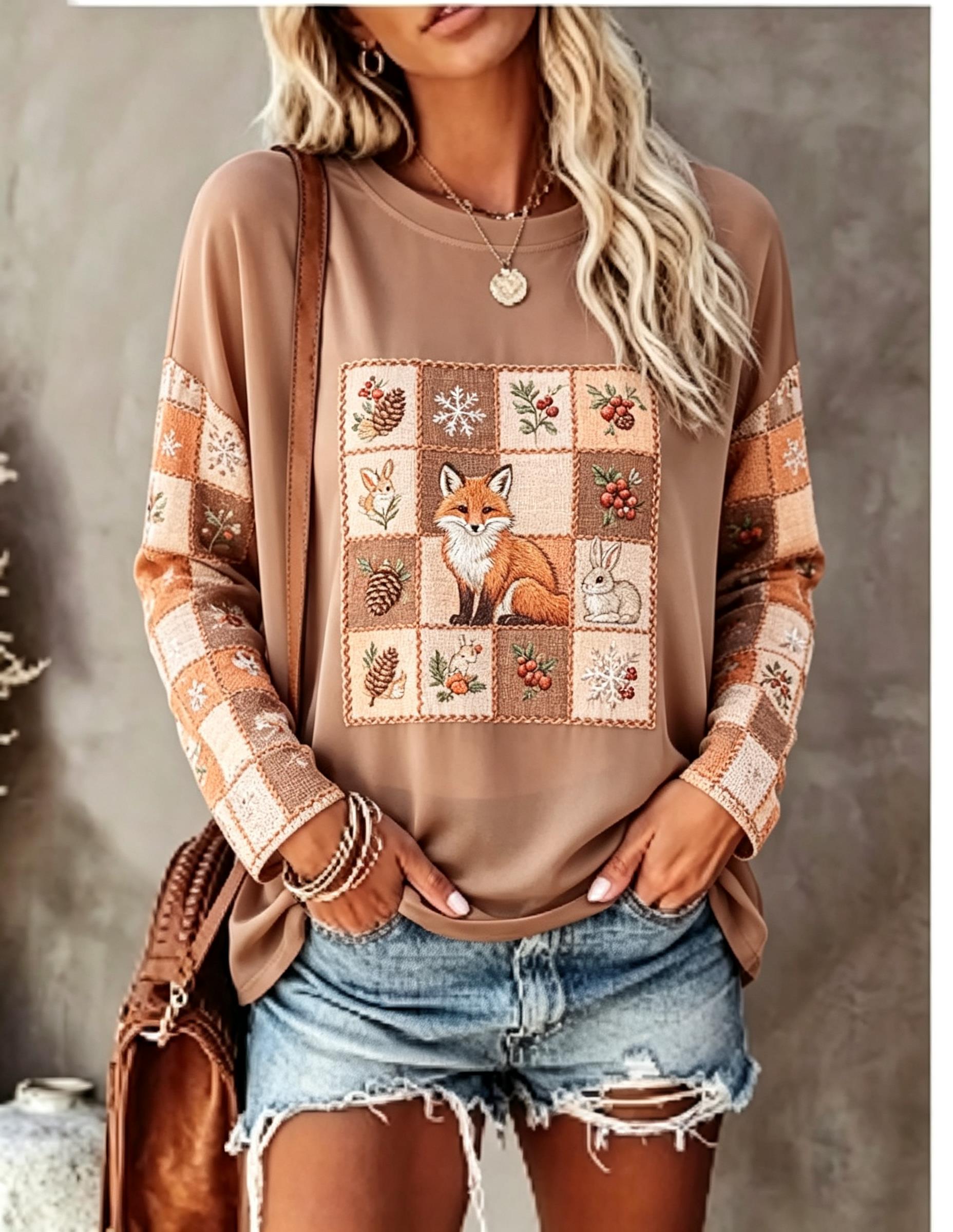 Women Long Sleeve T Shirt Fox  - огляд і ціна Winter Clothing For Women
